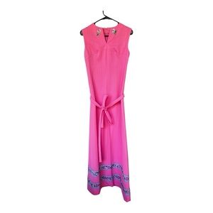 Vintage pink floral trim maxi dress S/M